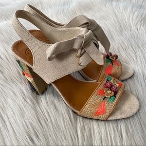 TORY BURCH Geraldine Raffia & Linen Sandal